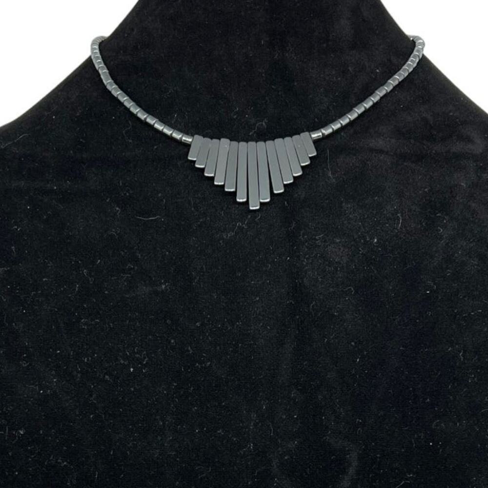 Grey Statement Necklace 17” Long, 1” Drop